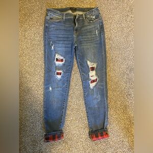 Judy Blue size 11/30 women’s skinny fit jeans with black and red